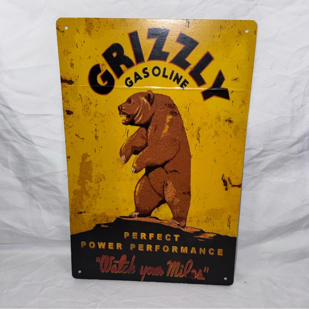 Grizzly Gasoline Vintage-Style Metal Sign